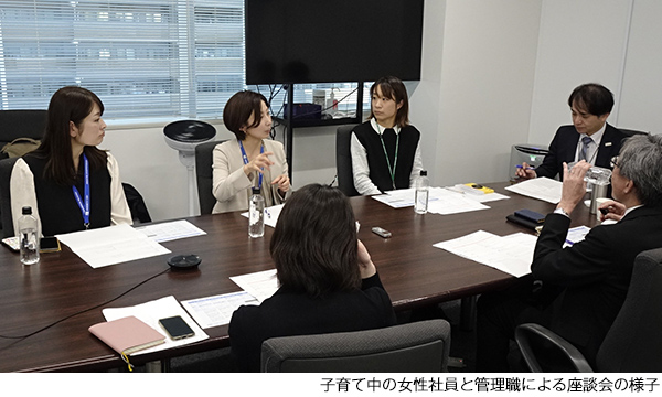 子育て中の女性社員と管理職による座談会の様子